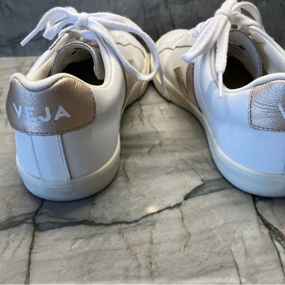 Veja Women's White and Tan Sneakers - Picture 2 of 5